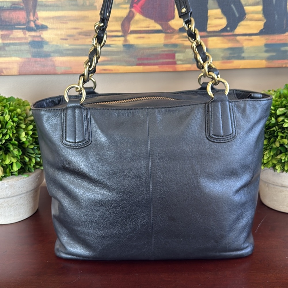 COACH MADISON 🖤💜BLACK💜🖤 PEBBLED LEATHER SHOULDER TOTE BAG 🌟EUC🌟 - Picture 7 of 11
